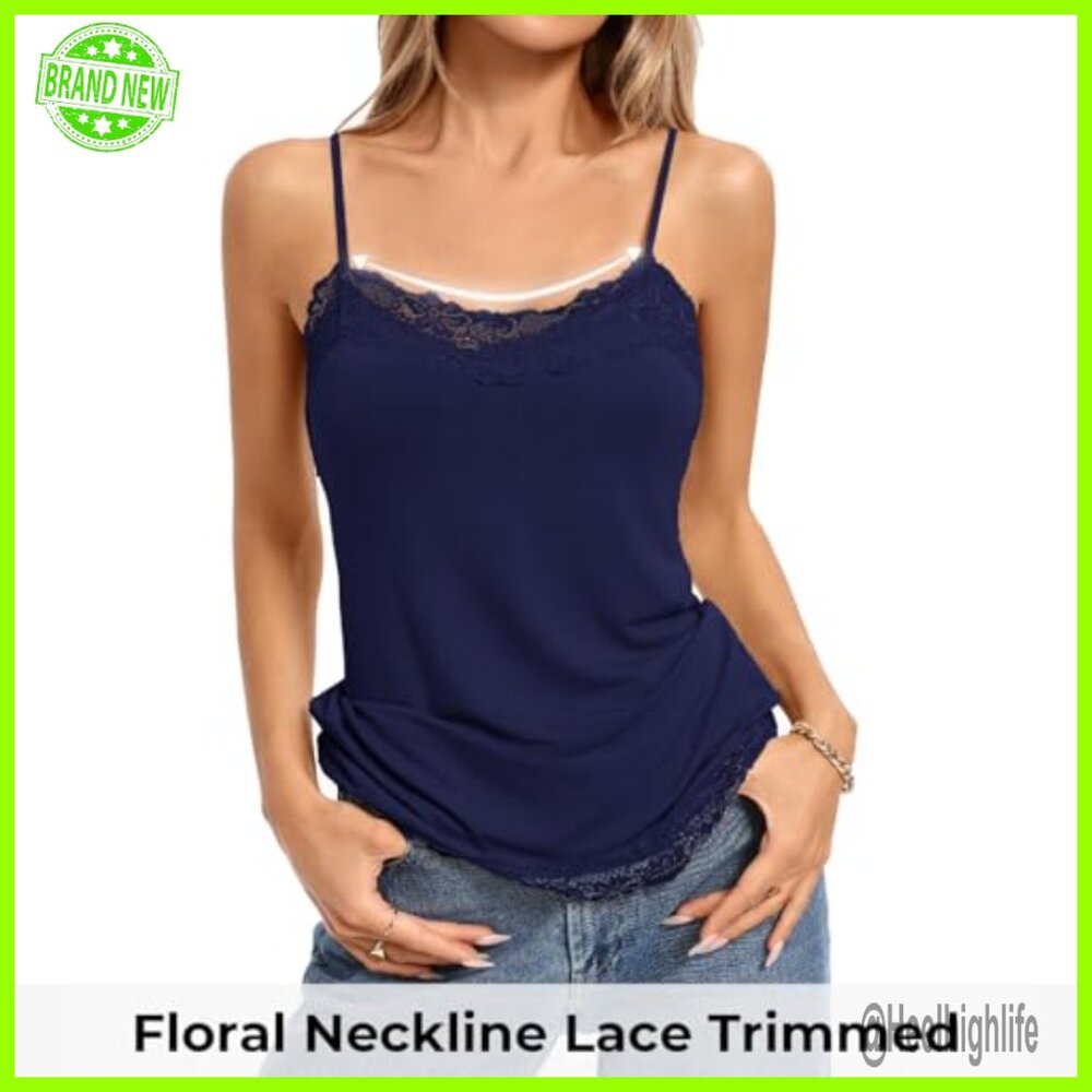 Adjustable Spaghetti Strap Lace Trim Camisole Tan… - image 3